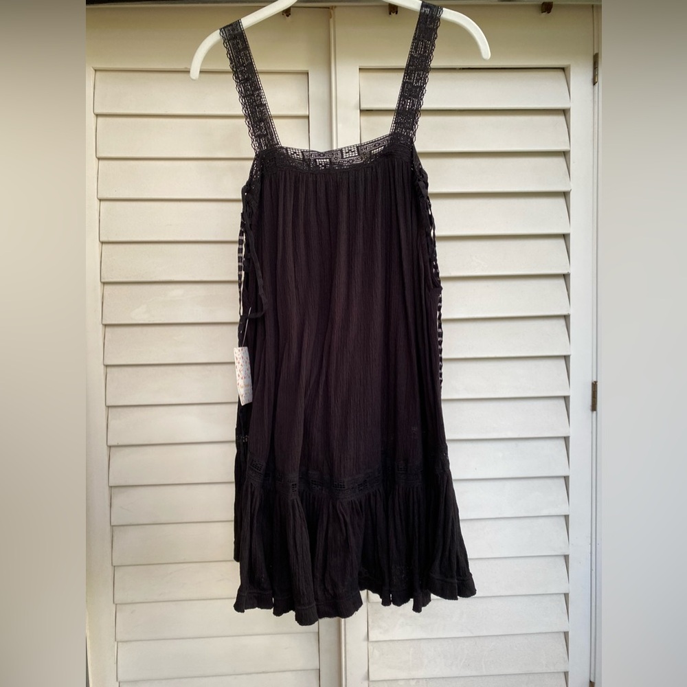 NWT Free People Crochet Ruffled Trapeze Mini Dress Black Size XS - Picture 3 of 15